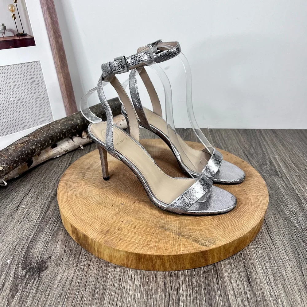 *Tory Burch | Elana Leather Silver Heeled Sandals With Ankle Straps Size 6